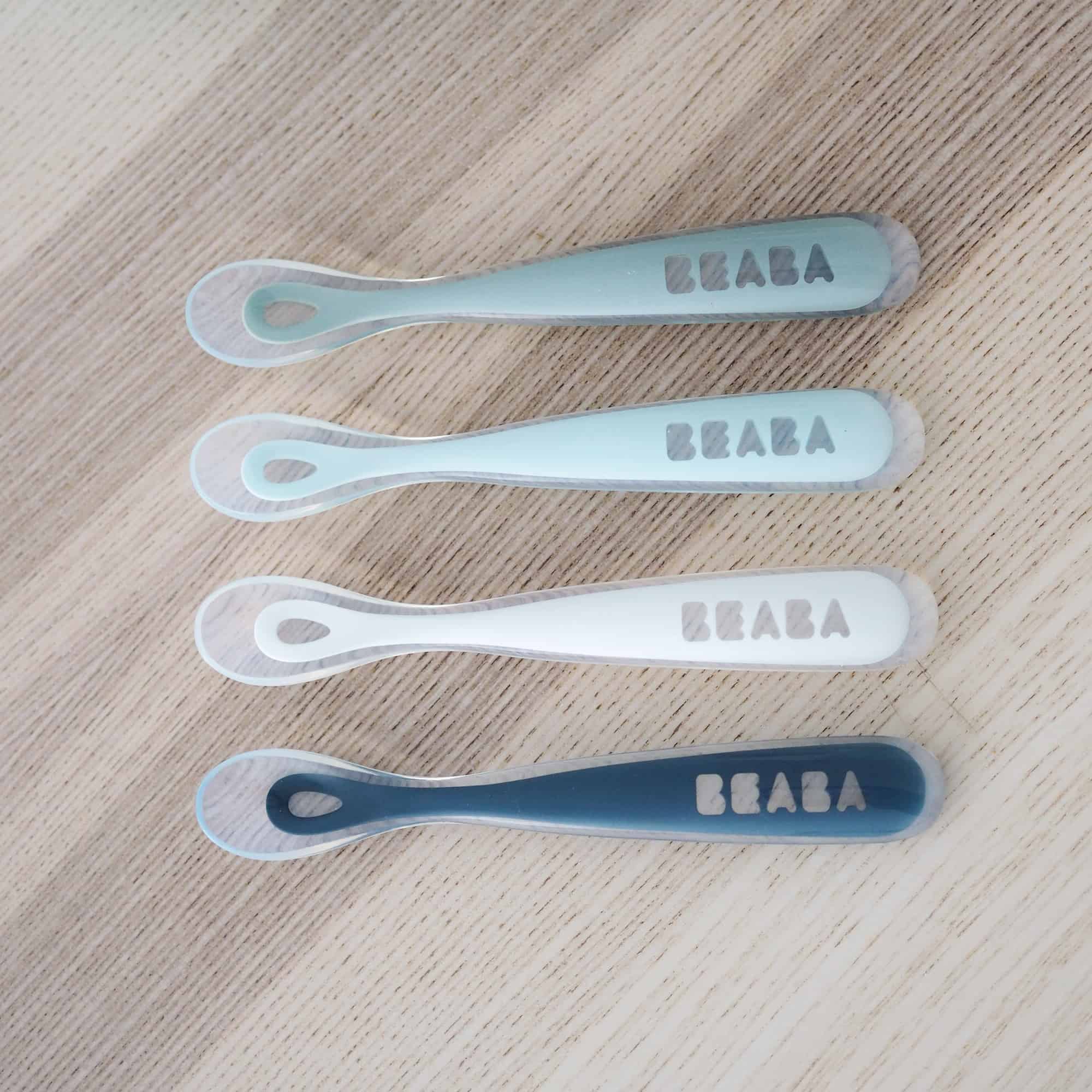 Neon Great Gift Set Gum Friendly BPA Lead Phthalate and Plastic Free BEABA First Stage Baby Feeding Spoon Set 4 Pack THE ORIGINAL Soft Tip Silicone Spoons for Babies 