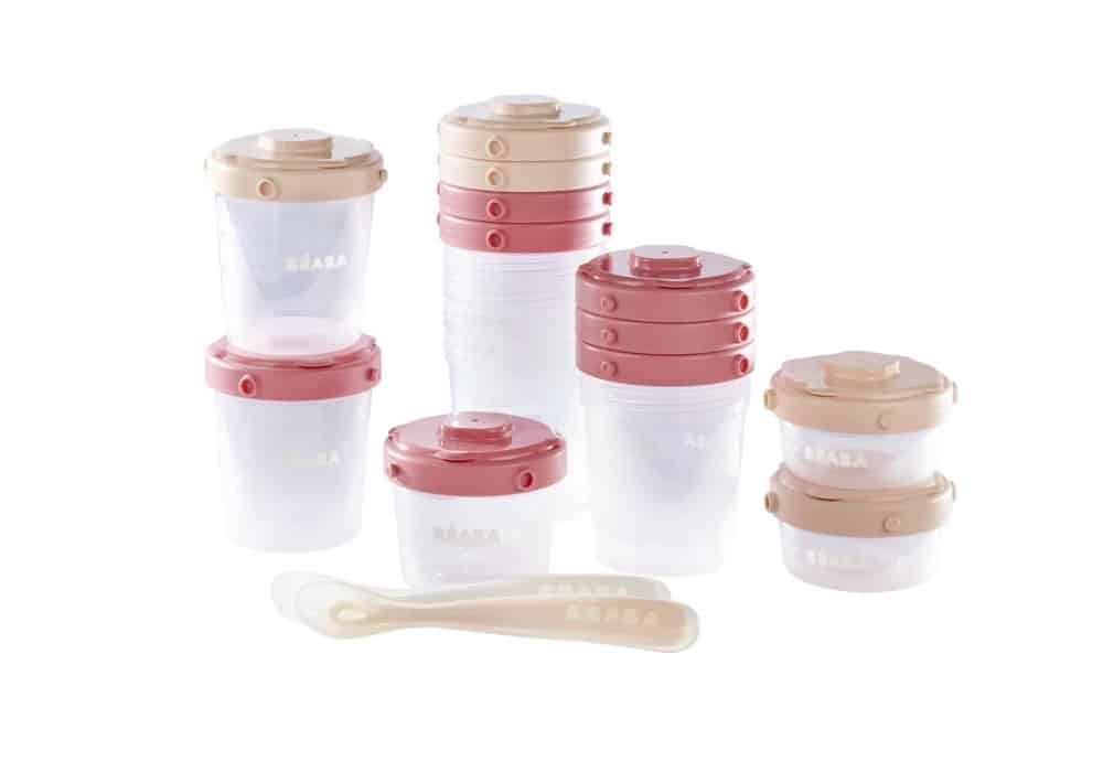 Beaba 12 piece Clip Containers and Silicone Spoons in rose