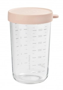 Beaba glass and Silicone Container in Rose 14 oz with measurements