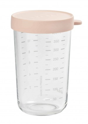 Beaba glass and Silicone Container in Rose 14 oz with measurements