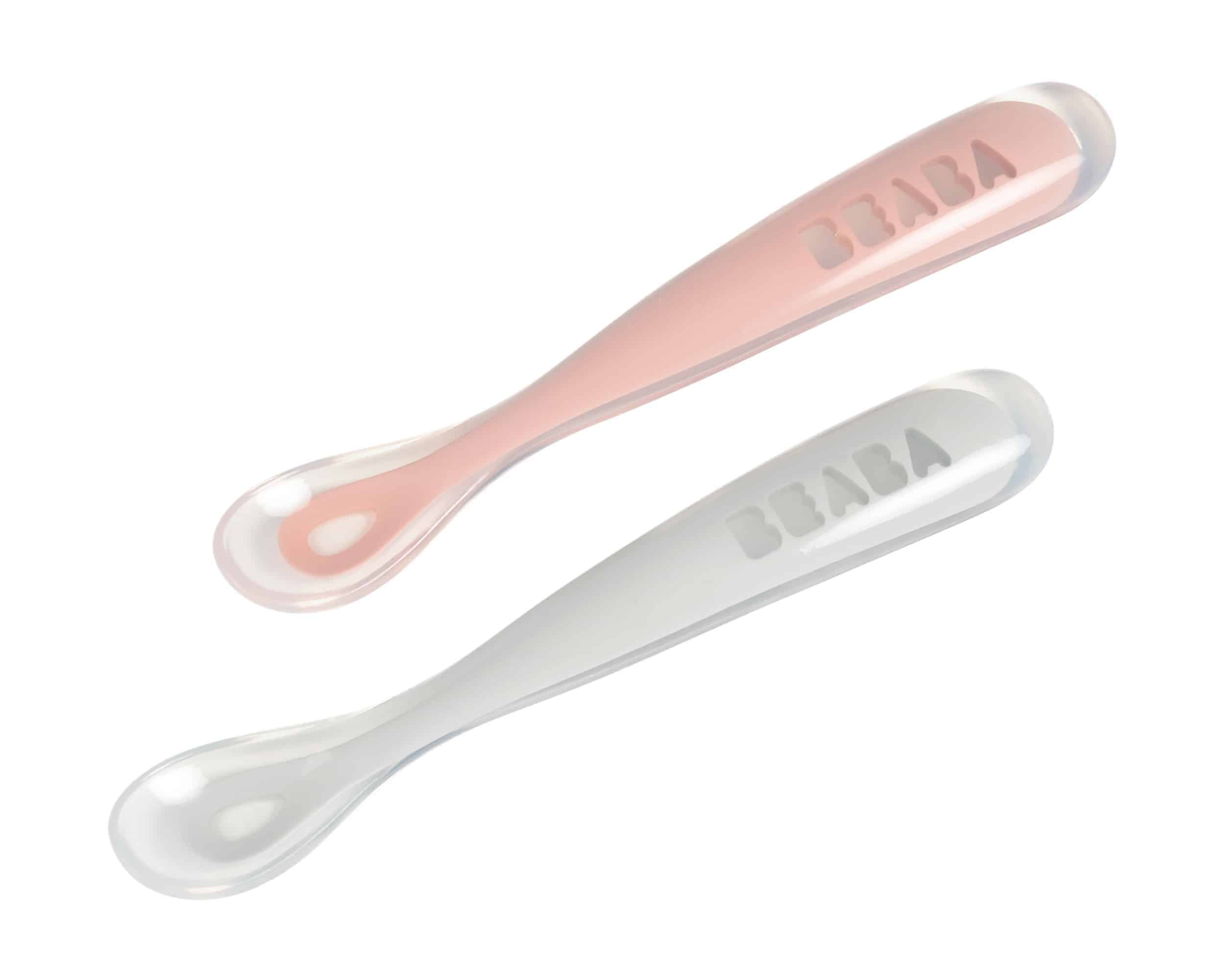 First Foods Baby Spoons Set - Travel Set of 2 - Cloud/Rose