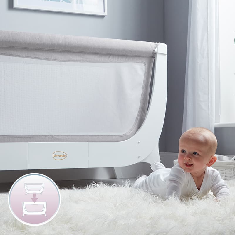 Beaba by Shnuggle Full Size Air Crib Next To Baby