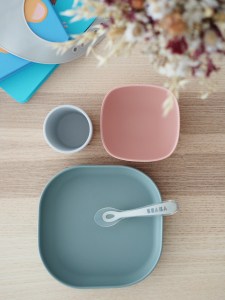 Silicone Suction Meal Set Eucalyptus Overhead On Table