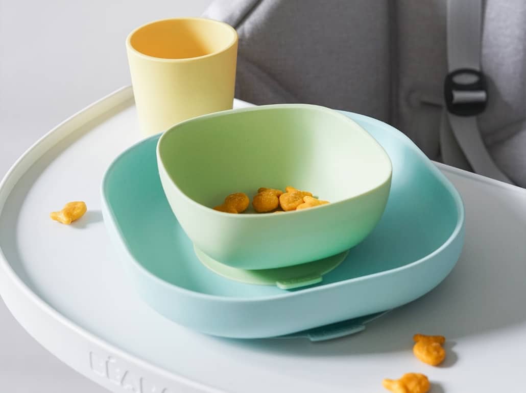 pastel silicone meal set on high chair