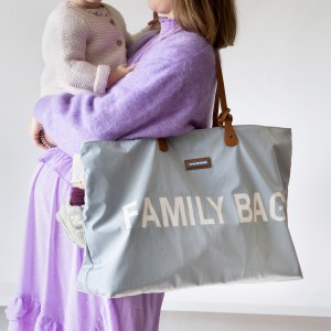 Mom wearing Childhome Family Bag in Grey Off White