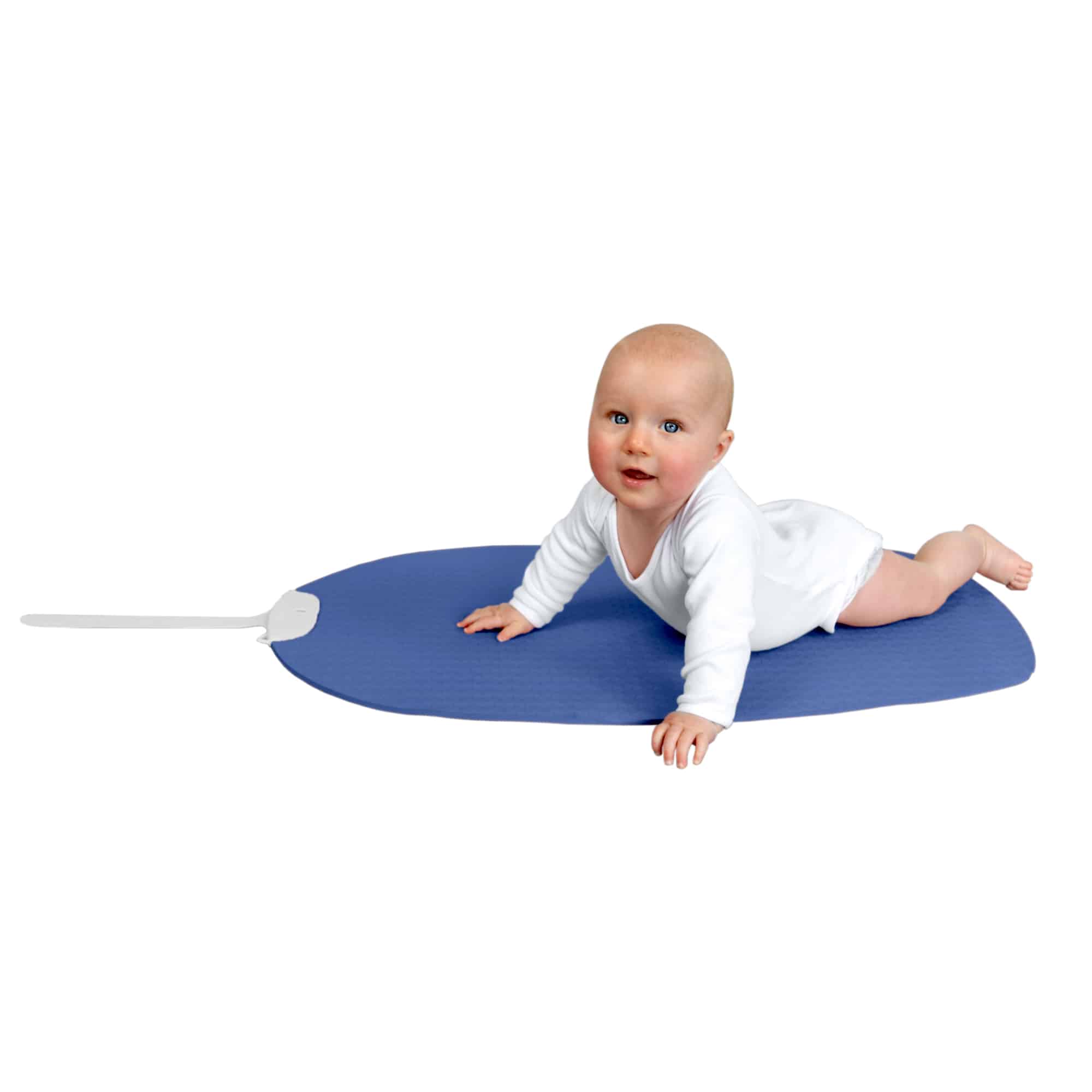 Little Girl Tummy Time on Baby Yoga Play Mat Blue