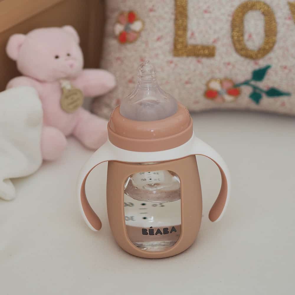 2-in-1 Glass Training Cup Rose in crib