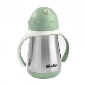 Beaba stainless steel straw sippy cup in sage