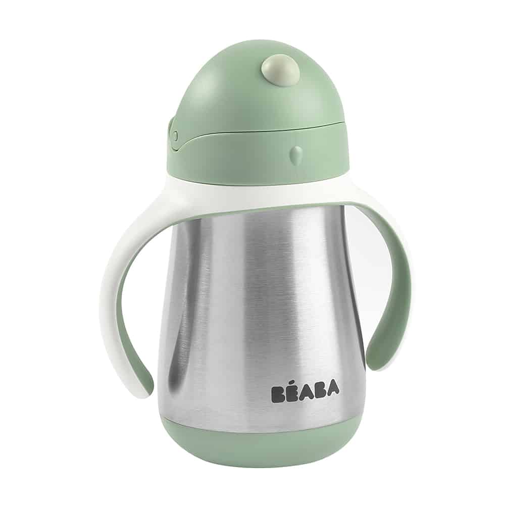 Beaba stainless steel straw sippy cup in sage