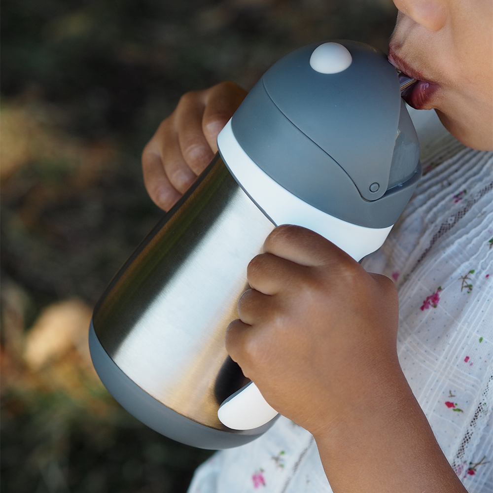 Child drinking from Beaba Stainless Steel Straw Cup