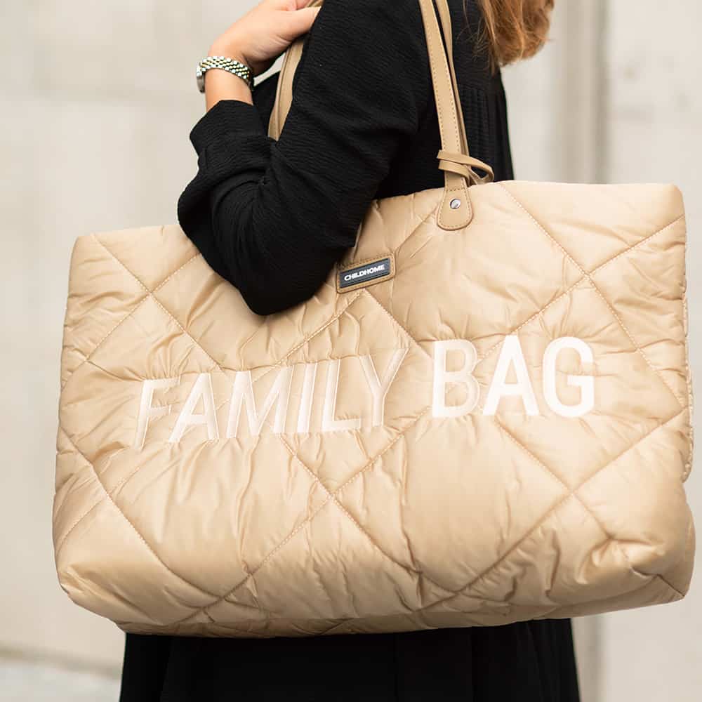 Childhome Family Bag Puffered Beige Lifestyle Over Shoulder