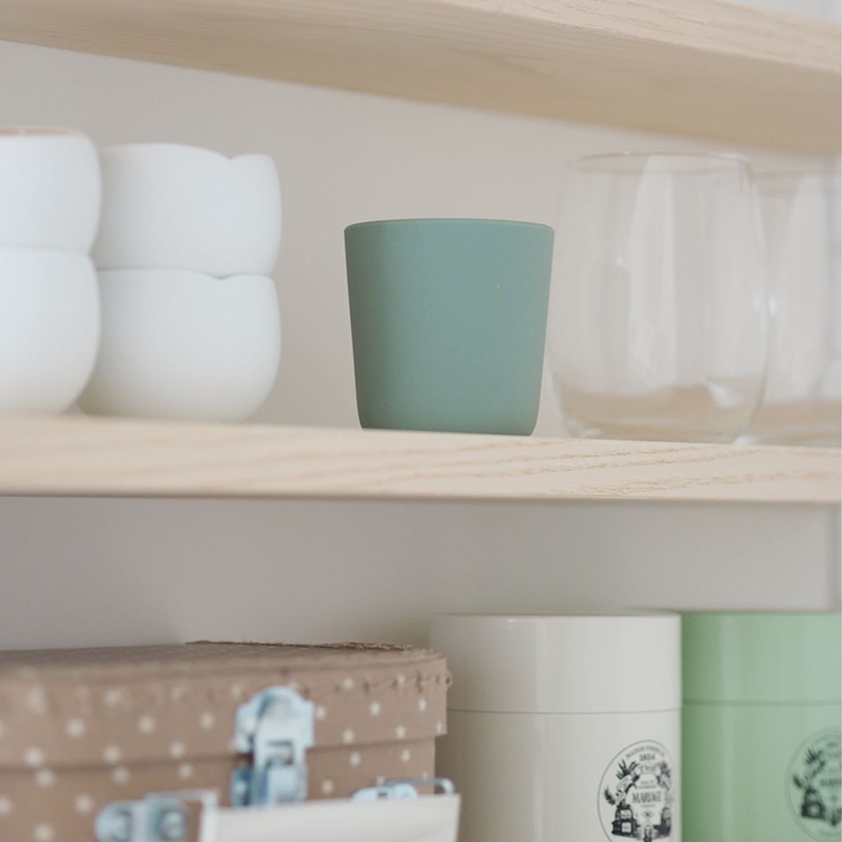 anti slip cup sage on kitchen shelf