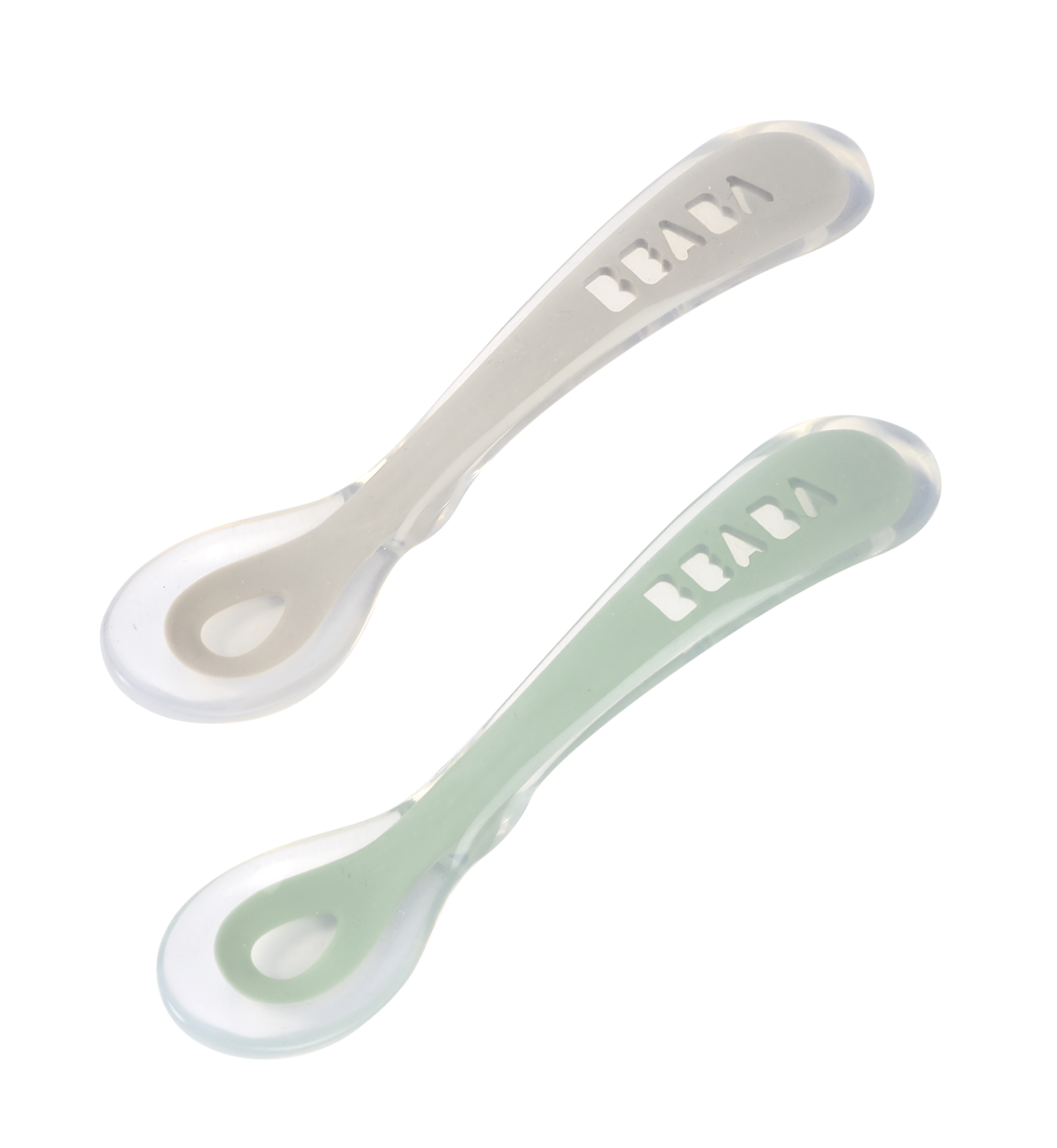 toddlers self feeing silicone spoons travel set of two cloud sage